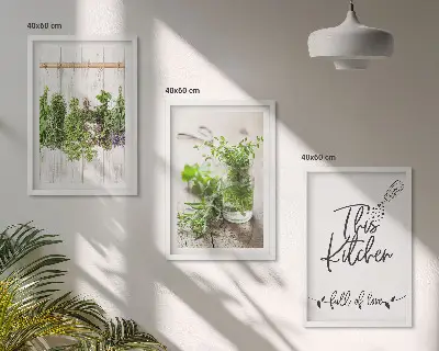 Three-piece wall art set with a dried herbs kitchen theme