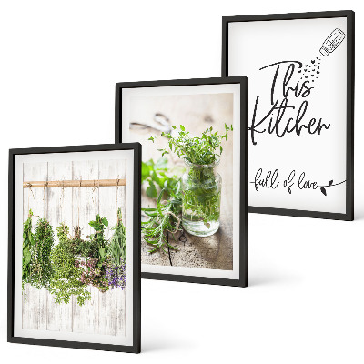 Three-piece wall art piece Dried herbs kitchen theme