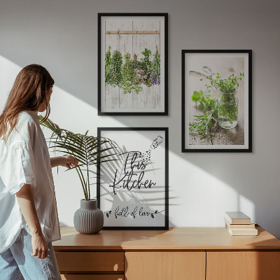 Three-piece wall art piece Dried herbs kitchen theme