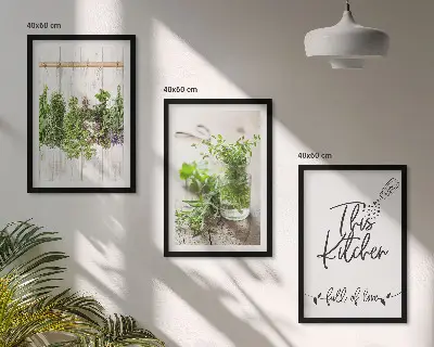 Three-piece wall art set with a dried herbs kitchen theme