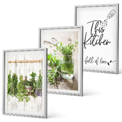 Three-piece wall art piece Dried herbs kitchen theme
