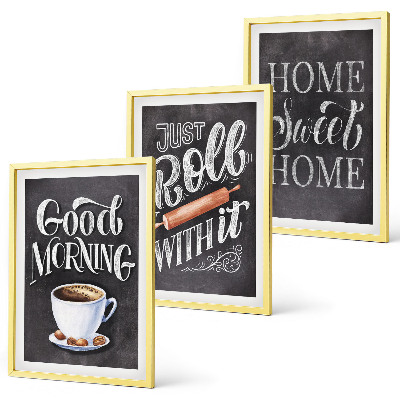 Set of 3 framed wall art pieces Home kitchen motifs inscriptions