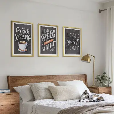 Set of 3 framed wall art pieces with home kitchen motifs and inscriptions