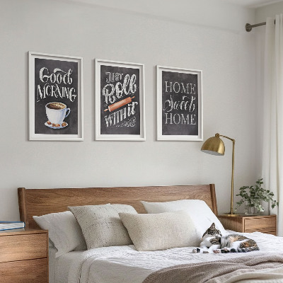 Set of 3 framed wall art pieces Home kitchen motifs inscriptions