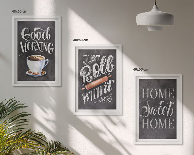 Set of 3 framed wall art pieces Home kitchen motifs inscriptions