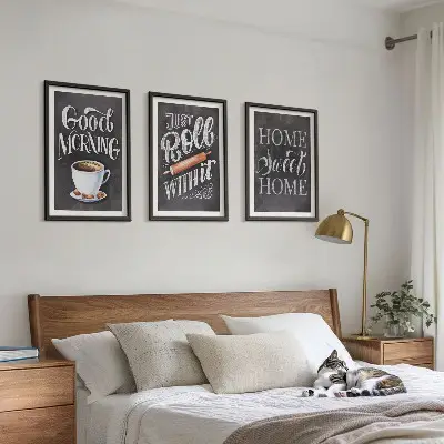 Set of 3 framed wall art pieces with home kitchen motifs and inscriptions