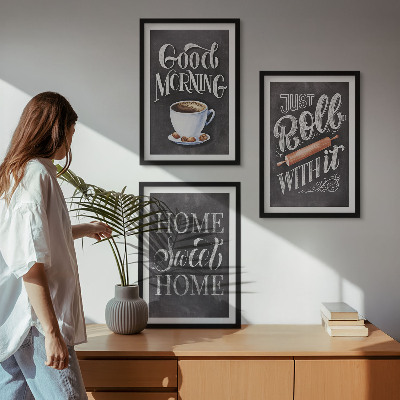 Set of 3 framed wall art pieces Home kitchen motifs inscriptions