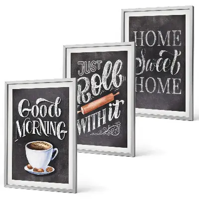 Set of 3 framed wall art pieces with home kitchen motifs and inscriptions