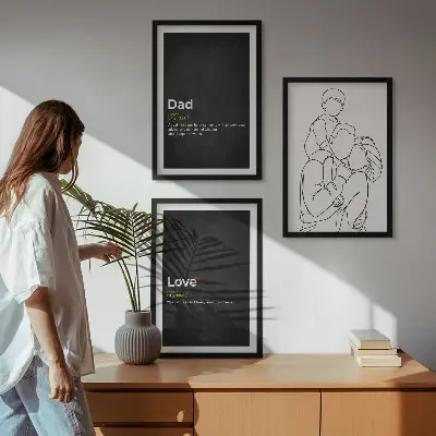 Family line art love fatherhood wall art three-piece set