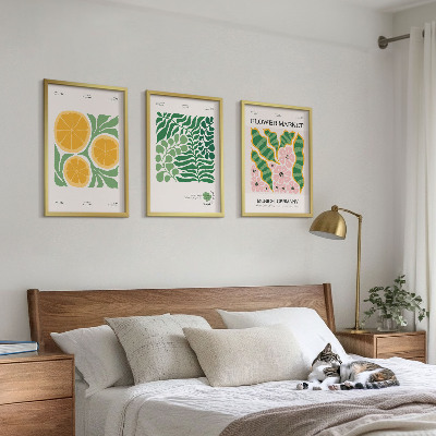 Wall art set Pastel fruit and plant motifs
