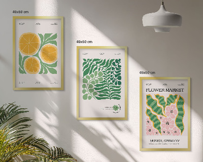 Wall art set Pastel fruit and plant motifs