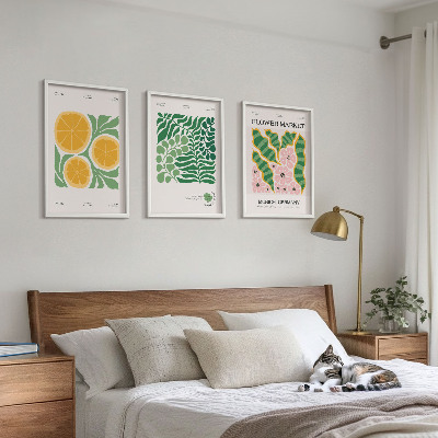 Wall art set Pastel fruit and plant motifs