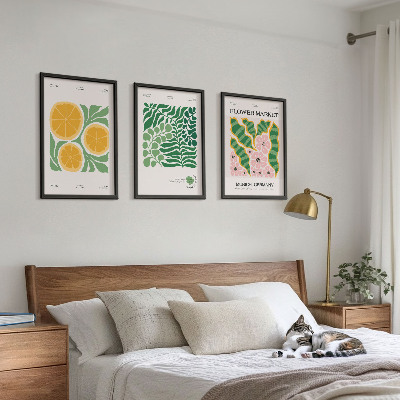 Wall art set Pastel fruit and plant motifs