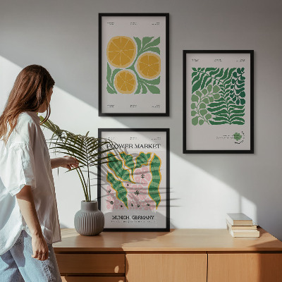 Wall art set Pastel fruit and plant motifs