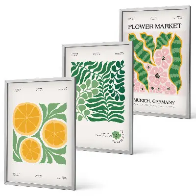 Wall art set with pastel fruit and plant motifs