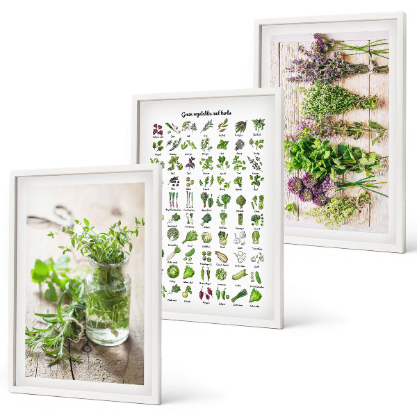 Three-piece wall art piece Dried herbs for the kitchen