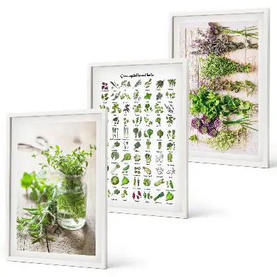 Dried herbs kitchen wall art three-piece set