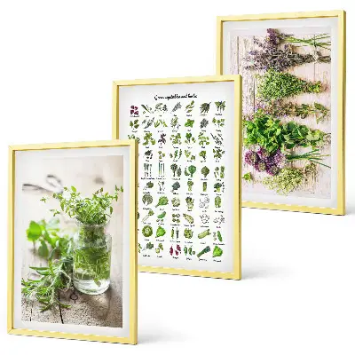 Dried herbs kitchen wall art three-piece set
