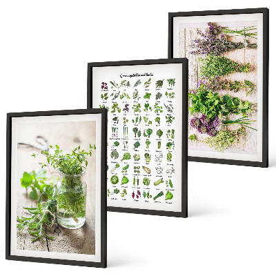Three-piece wall art piece Dried herbs for the kitchen