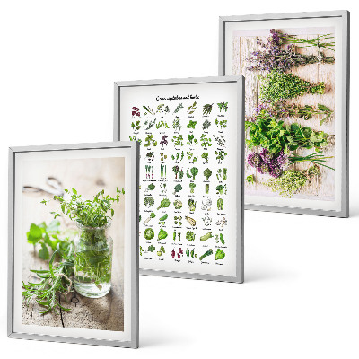 Three-piece wall art piece Dried herbs for the kitchen