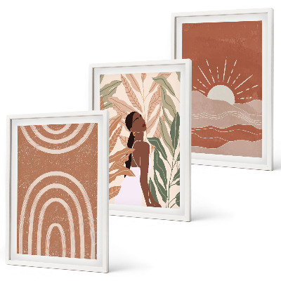 Set of 3 framed wall art pieces Boho abstract shapes