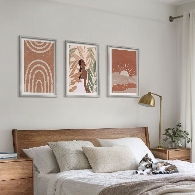 Set of 3 framed wall art pieces Boho abstract shapes
