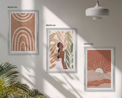 Set of 3 framed wall art pieces Boho abstract shapes