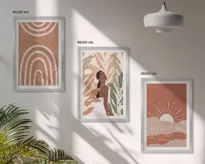 Boho abstract shapes set of 3 framed wall art pieces