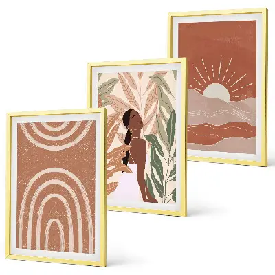Boho abstract shapes set of 3 framed wall art pieces