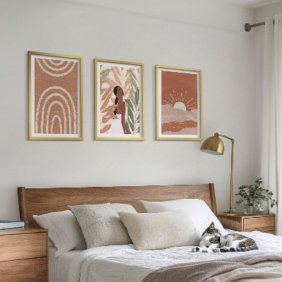 Set of 3 framed wall art pieces Boho abstract shapes