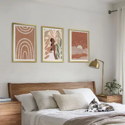 Boho abstract shapes set of 3 framed wall art pieces