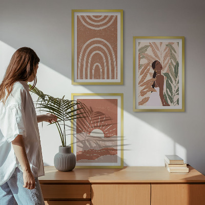 Set of 3 framed wall art pieces Boho abstract shapes