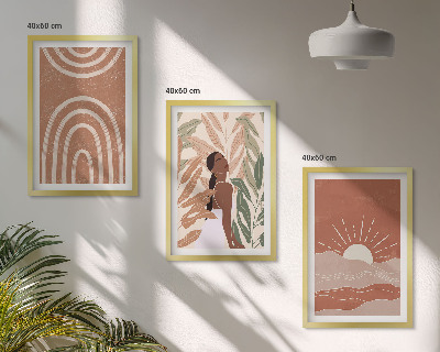 Set of 3 framed wall art pieces Boho abstract shapes