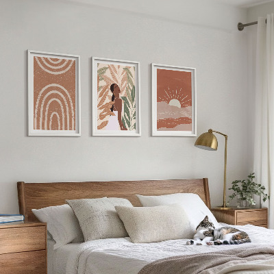 Set of 3 framed wall art pieces Boho abstract shapes