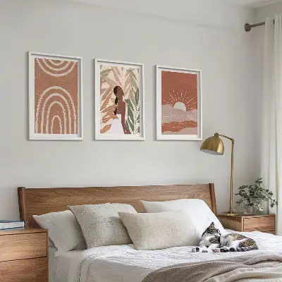 Boho abstract shapes set of 3 framed wall art pieces
