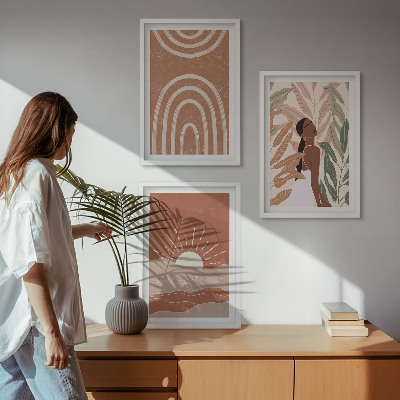 Set of 3 framed wall art pieces Boho abstract shapes