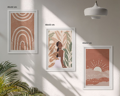 Set of 3 framed wall art pieces Boho abstract shapes
