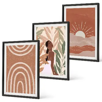 Boho abstract shapes set of 3 framed wall art pieces