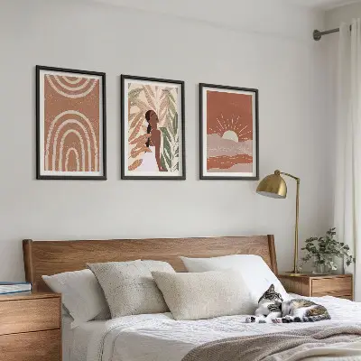 Boho abstract shapes set of 3 framed wall art pieces