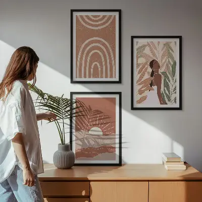 Boho abstract shapes set of 3 framed wall art pieces