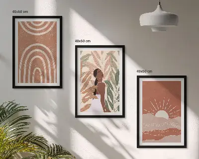 Boho abstract shapes set of 3 framed wall art pieces