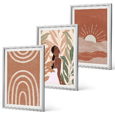 Set of 3 framed wall art pieces Boho abstract shapes