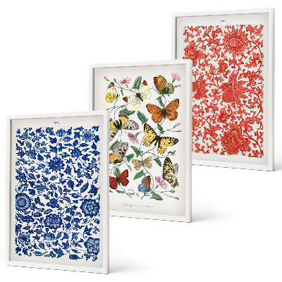 Wall art set Vintage flowers butterflies ornaments