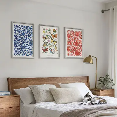 Wall art set featuring vintage flowers, butterflies, and ornaments