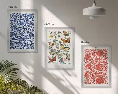 Wall art set featuring vintage flowers, butterflies, and ornaments
