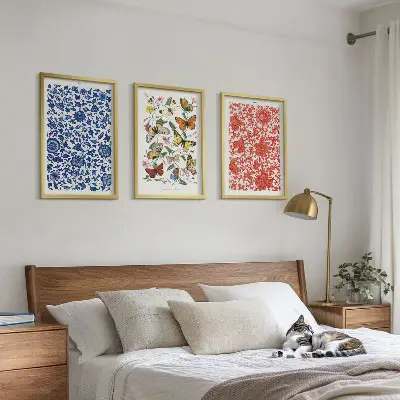 Wall art set featuring vintage flowers, butterflies, and ornaments