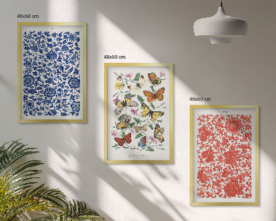 Wall art set Vintage flowers butterflies ornaments