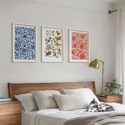 Wall art set featuring vintage flowers, butterflies, and ornaments