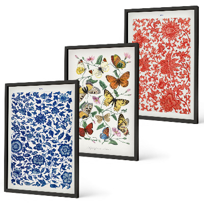 Wall art set Vintage flowers butterflies ornaments