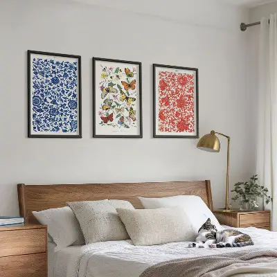 Wall art set featuring vintage flowers, butterflies, and ornaments